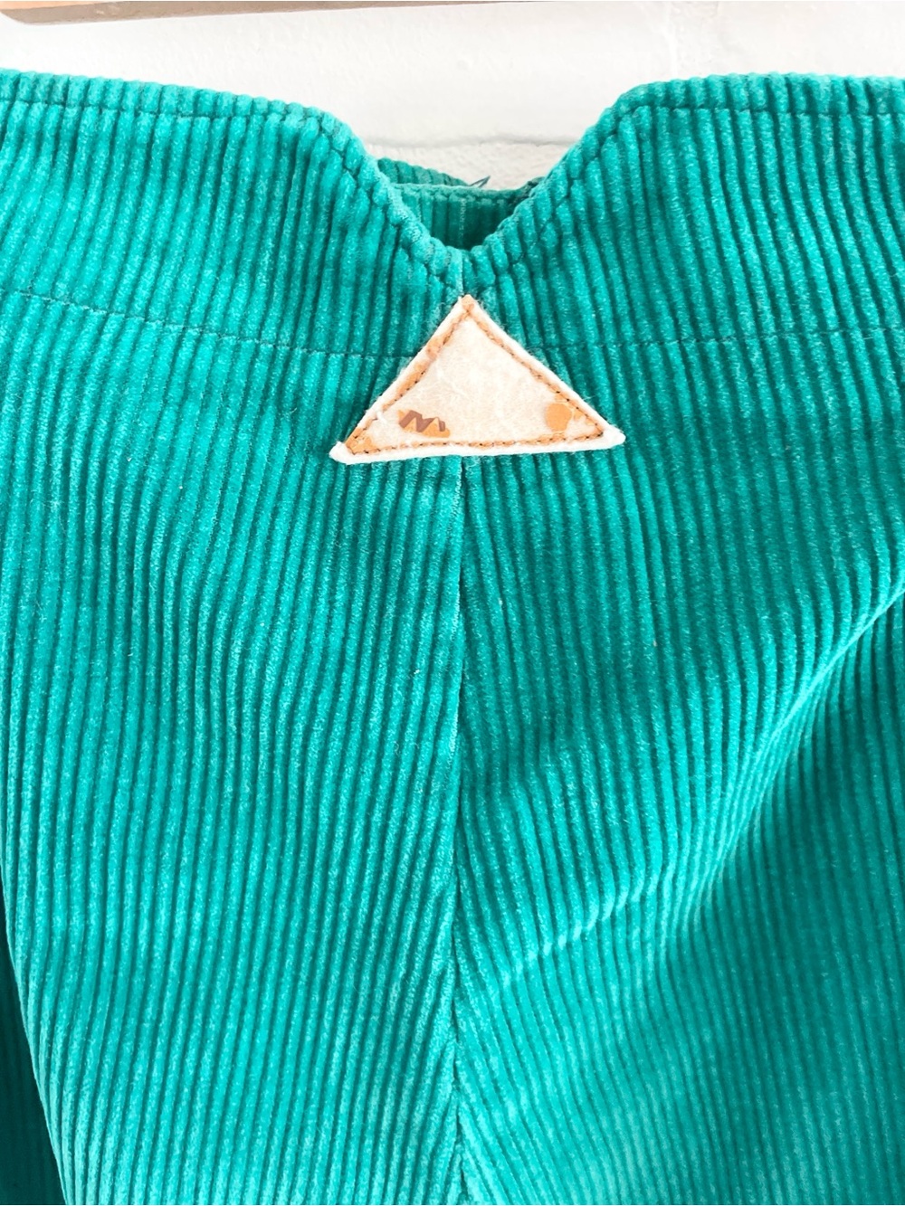 Vintage 70s Emerald Teal Corduroy Barrel Pants Leather Side Tabs Archive Size 10 - Picture 13 of 16